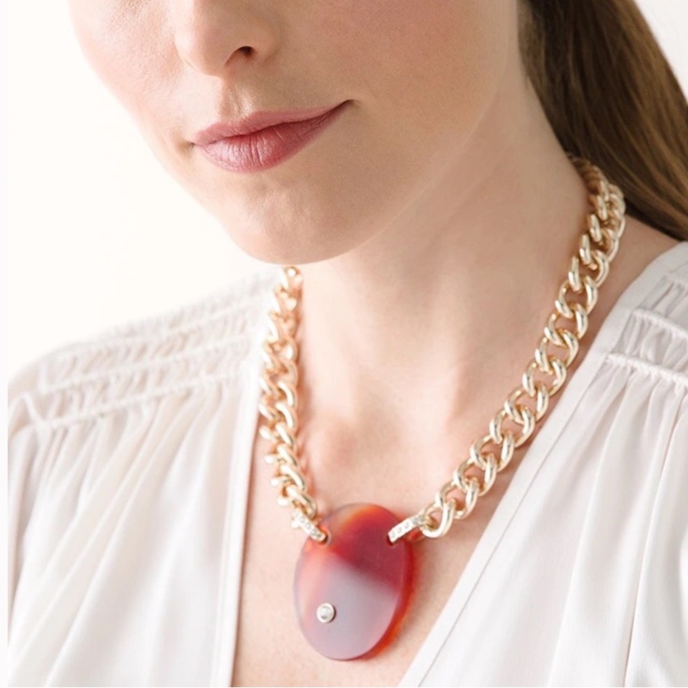 WHBM GOLDTONE AGATE STATEMENT NECKLACE